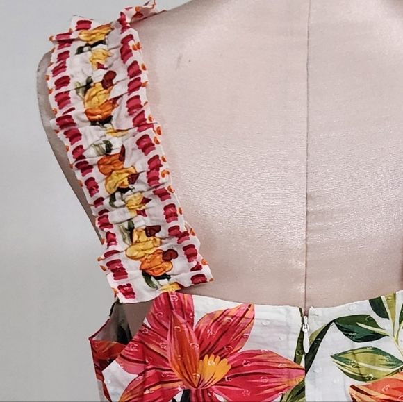 Farm Rio Cashew Floral Tiered Midi Dress White Ruffle Garden Tropical - Picture 9 of 13